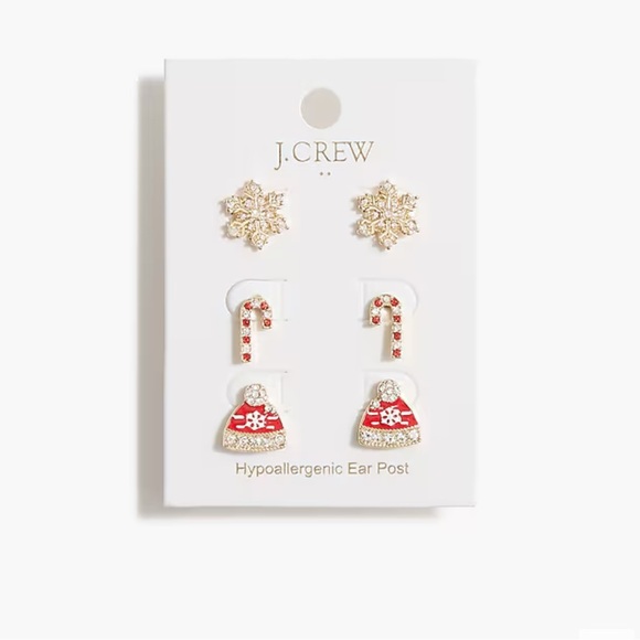 J.Crew NWT Holiday Stud Earrings Set of Three - Picture 1 of 7